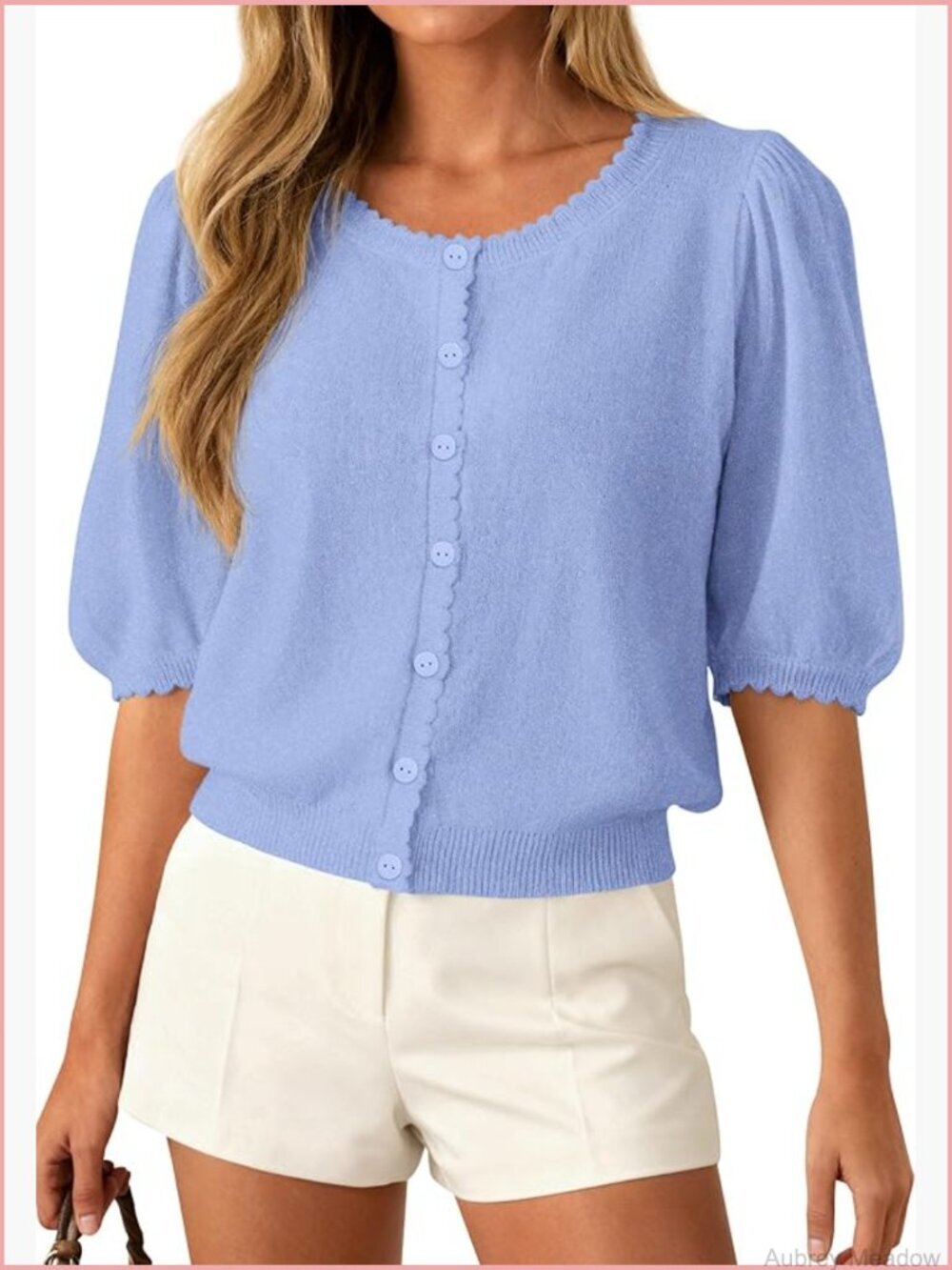 Puff Short Sleeve Cardigan Woman Button Up Knit Sweater Lightweight